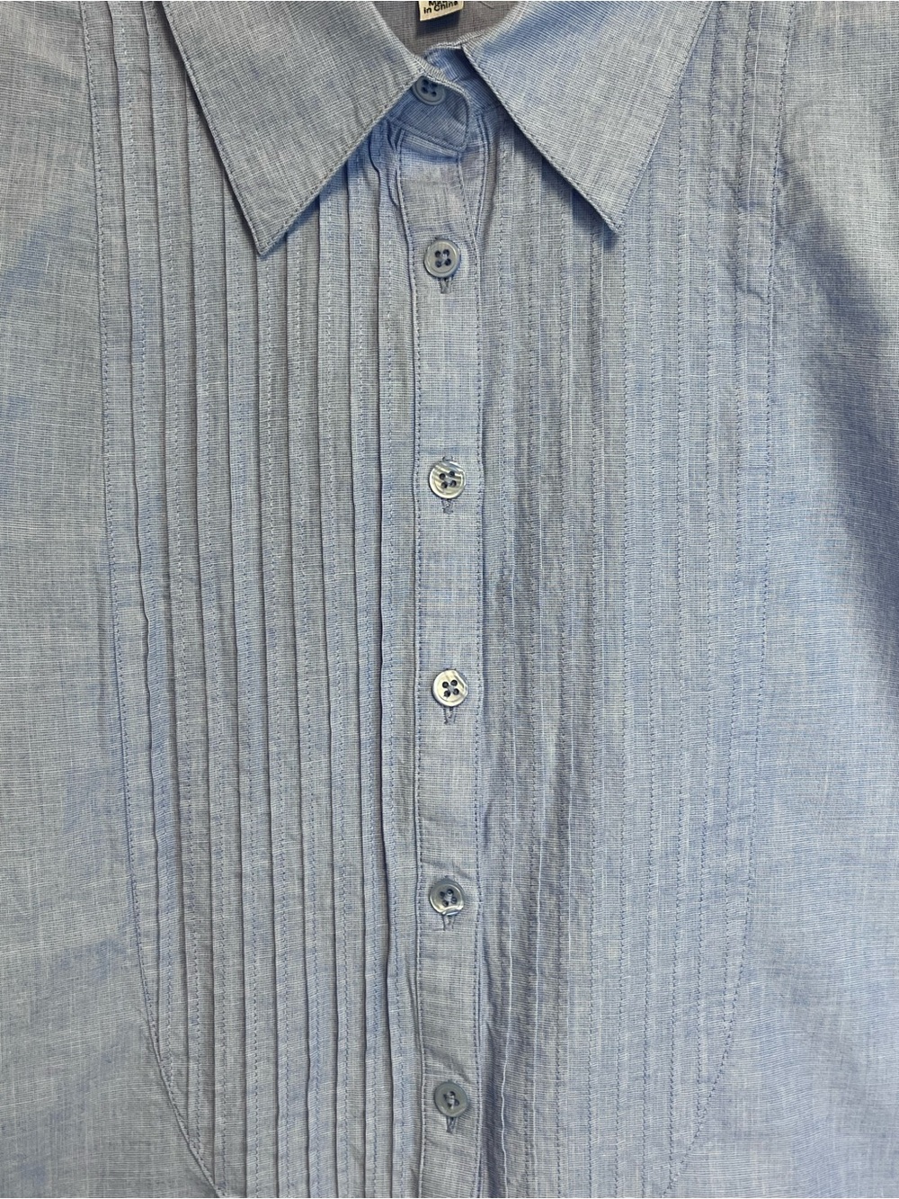 CAbi Light Blue Chambray Button-Front Pleated Pintuck Long Sleeve Blouse - Picture 3 of 9